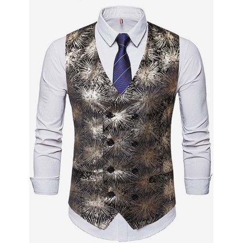 Men's Casual Double Breasted Vest Stamping Printing Sleeveless Jacket - milanoo.com - Modalova