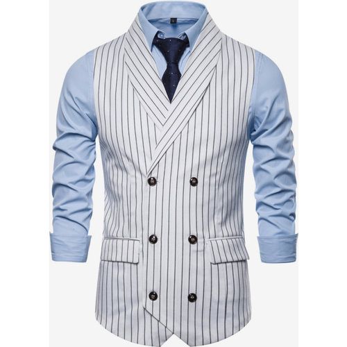 Men's Striped Double-Breasted Vest Business Sleeveless Suit Jacket - milanoo.com - Modalova