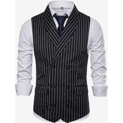 Men's Striped Double-Breasted Vest Business Sleeveless Suit Jacket - milanoo.com - Modalova