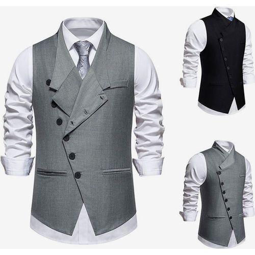 Men's Suit Vest Wedding Party Oblique Single Breasted Vest - milanoo.com - Modalova