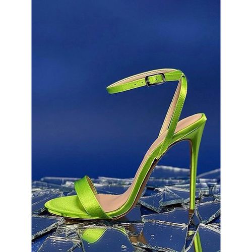 Women's Heel Sandals Round Toe Stiletto Heel Sandals Silk And Satin - milanoo.com - Modalova