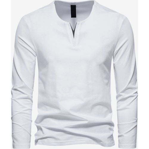 Men’s Cotton V-Neck Long-Sleeve T-Shirt Casual Solid Color Top - milanoo.com - Modalova