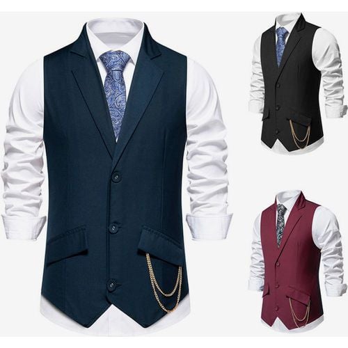 Men's Suit Vest Wedding Party Lapel Chain Vest - milanoo.com - Modalova