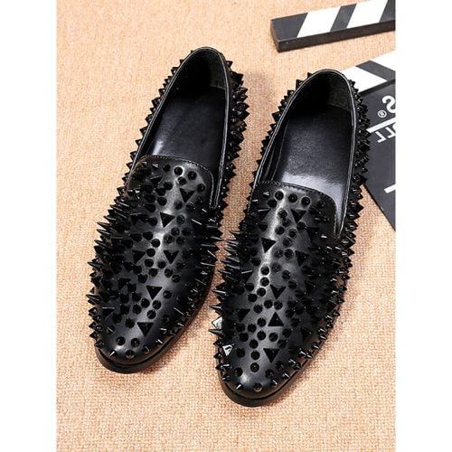 Men's Loafer Shoes Rivets Color Block Pointed Toe Cowhide Spikes Slip On Prom Wedding Shoes - milanoo.com - Modalova