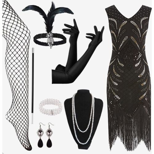 S Flapper Dress Retro Costumes Women Sequins Fringe Set Dress Ball Gown - milanoo.com - Modalova