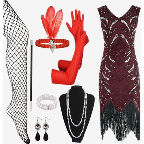 S Flapper Dress Retro Costumes Women Sequins Fringe Set Dress Ball Gown - milanoo.com - Modalova