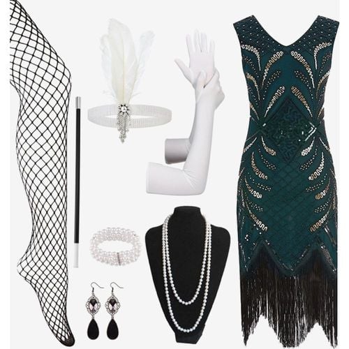 S Flapper Dress Retro Costumes Women Sequins Fringe Set Dress Ball Gown - milanoo.com - Modalova