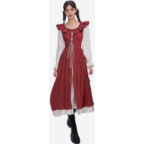 Coffee Brown Retro Costumes Pleated Costume Dress Women's Elegant Tunic Costume - milanoo.com - Modalova