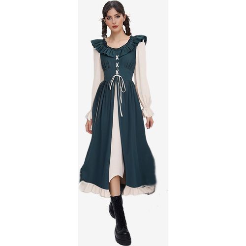 Coffee Brown Retro Costumes Pleated Costume Dress Women's Elegant Tunic Costume - milanoo.com - Modalova