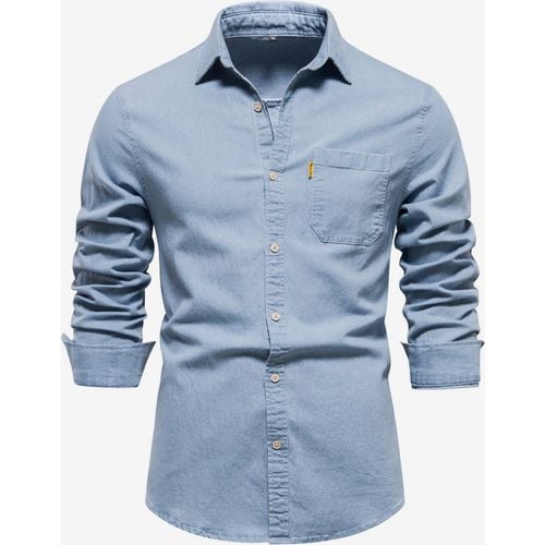 Men's Casual Solid Color Long-Sleeved Shirt Slim Fit Denim Shirt - milanoo.com - Modalova