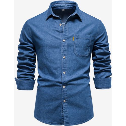 Men's Casual Solid Color Long-Sleeved Shirt Slim Fit Denim Shirt - milanoo.com - Modalova