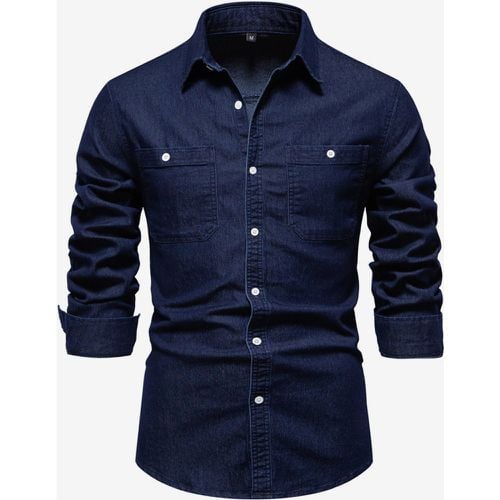 Men's Casual Solid Color Long-Sleeved Lapel Slim Fit Shirt - milanoo.com - Modalova