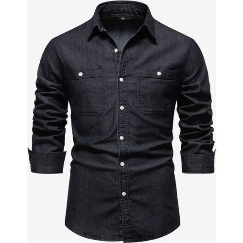 Men's Casual Solid Color Long-Sleeved Lapel Slim Fit Shirt - milanoo.com - Modalova