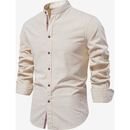 Men’s Casual Shirts Cotton and Linen Casual Solid Color Long-Sleeved Slim Fit Shirts - milanoo.com - Modalova