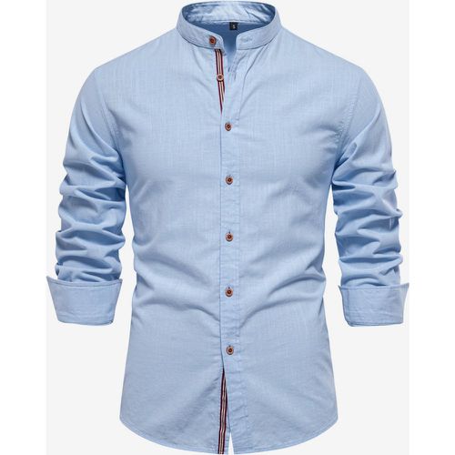 Men’s Casual Shirts Cotton and Linen Casual Solid Color Long-Sleeved Slim Fit Shirts - milanoo.com - Modalova