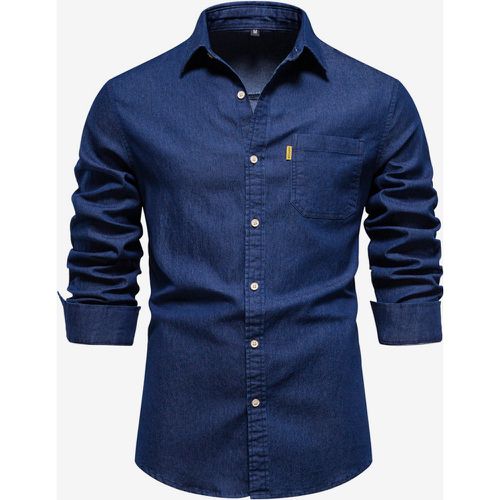 Men's Casual Solid Color Long-Sleeved Shirt Slim Fit Denim Shirt - milanoo.com - Modalova