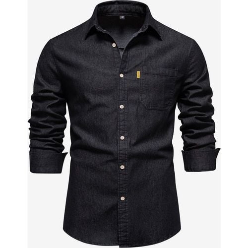 Men's Casual Solid Color Long-Sleeved Shirt Slim Fit Denim Shirt - milanoo.com - Modalova