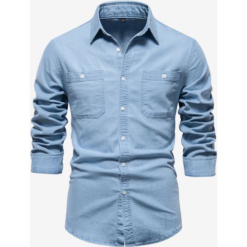 Men's Casual Solid Color Long-Sleeved Lapel Slim Fit Shirt - milanoo.com - Modalova