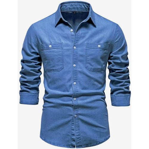 Men's Casual Solid Color Long-Sleeved Lapel Slim Fit Shirt - milanoo.com - Modalova