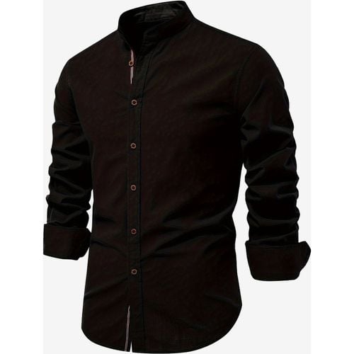 Men’s Casual Shirts Cotton and Linen Casual Solid Color Long-Sleeved Slim Fit Shirts - milanoo.com - Modalova