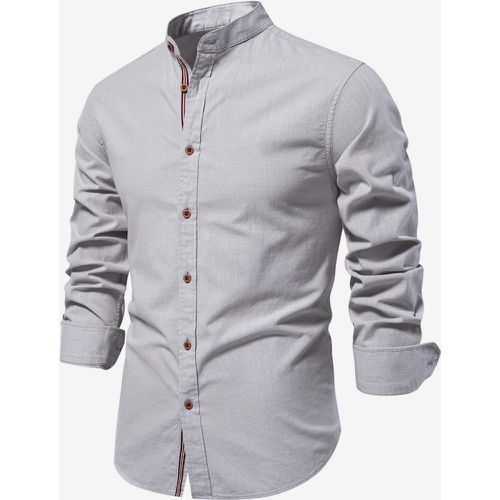 Men’s Casual Shirts Cotton and Linen Casual Solid Color Long-Sleeved Slim Fit Shirts - milanoo.com - Modalova