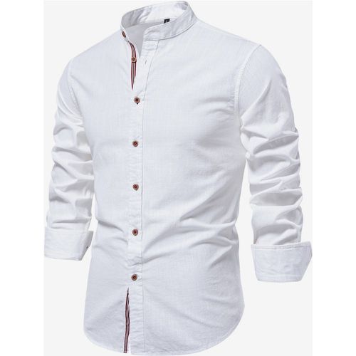 Men’s Casual Shirts Cotton and Linen Casual Solid Color Long-Sleeved Slim Fit Shirts - milanoo.com - Modalova