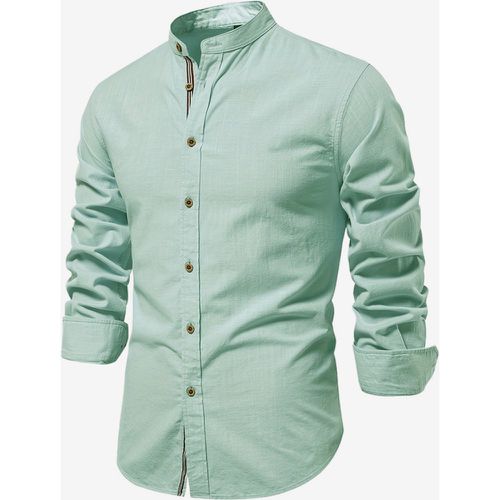 Men’s Casual Shirts Cotton and Linen Casual Solid Color Long-Sleeved Slim Fit Shirts - milanoo.com - Modalova