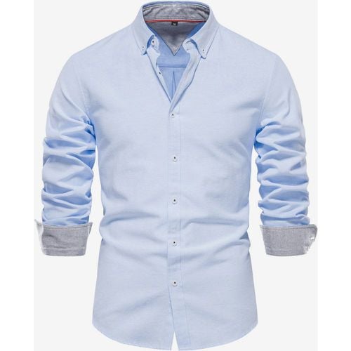 Men's Casual Slim Fit Shirt Solid Color Long-Sleeved Single Breasted Top - milanoo.com - Modalova