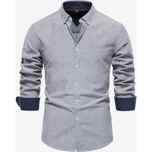 Men's Casual Slim Fit Shirt Solid Color Long-Sleeved Single Breasted Top - milanoo.com - Modalova