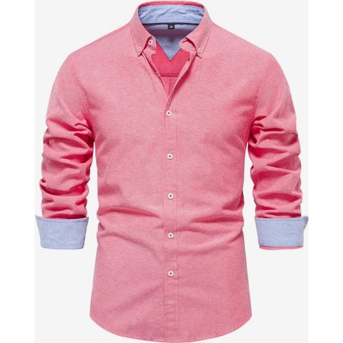 Men's Casual Slim Fit Shirt Solid Color Long-Sleeved Single Breasted Top - milanoo.com - Modalova