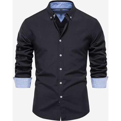 Men's Casual Slim Fit Shirt Solid Color Long-Sleeved Single Breasted Top - milanoo.com - Modalova