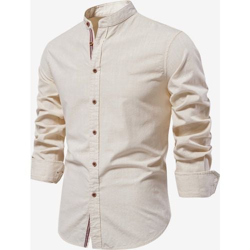 Men’s Slim Shirt Cotton and Linen Casual Single Breasted Solid Color Long-Sleeved Shirt - milanoo.com - Modalova