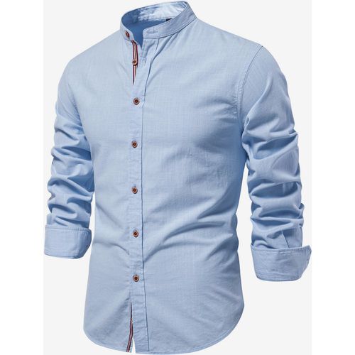 Men’s Slim Shirt Cotton and Linen Casual Single Breasted Solid Color Long-Sleeved Shirt - milanoo.com - Modalova