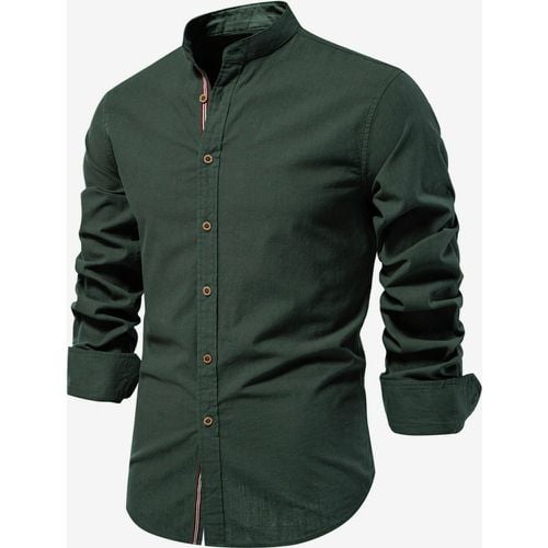 Men’s Slim Shirt Cotton and Linen Casual Single Breasted Solid Color Long-Sleeved Shirt - milanoo.com - Modalova