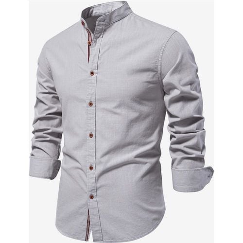 Men’s Slim Shirt Cotton and Linen Casual Single Breasted Solid Color Long-Sleeved Shirt - milanoo.com - Modalova