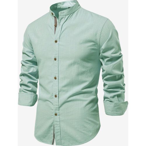 Men’s Slim Shirt Cotton and Linen Casual Single Breasted Solid Color Long-Sleeved Shirt - milanoo.com - Modalova