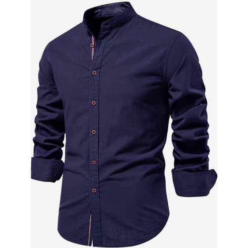 Men’s Slim Shirt Cotton and Linen Casual Single Breasted Solid Color Long-Sleeved Shirt - milanoo.com - Modalova