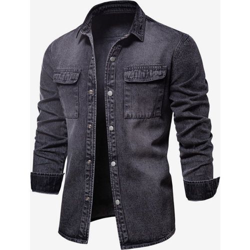 Men's Denim Shirt Top Casual Lapel Denim Shirt with Pockets - milanoo.com - Modalova