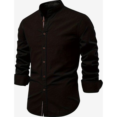 Men’s Slim Shirt Cotton and Linen Casual Single Breasted Solid Color Long-Sleeved Shirt - milanoo.com - Modalova