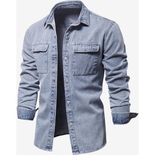 Men's Denim Shirt Top Casual Lapel Denim Shirt with Pockets - milanoo.com - Modalova