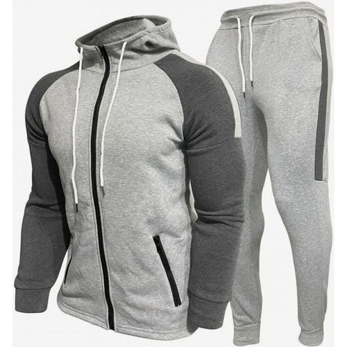 Men's Patchwork Cardigan Hooded Sweatshirt Casual Sports Suit - milanoo.com - Modalova