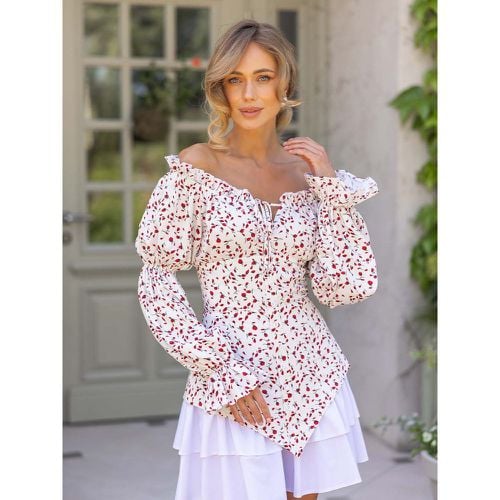 Floral Dress Mini Dresses Floral Print Long Sleeves Bateau Neck Chic Layered Strapless Ruffles Short Summer - milanoo.com - Modalova