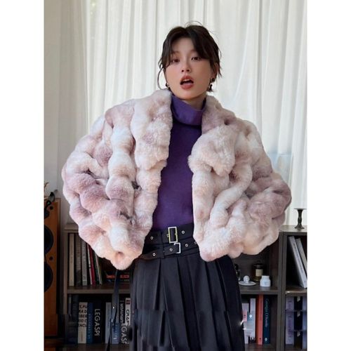 Faux Fur Coats Long Sleeves Casual Faux Fur Coat Two-Tone Oversized Turndown Collar Women Coat - milanoo.com - Modalova