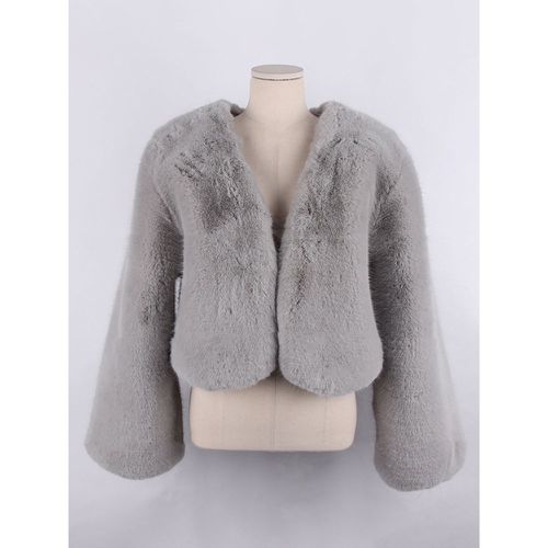 Faux Fur Coats Long Sleeves Chic Faux Fur Coat Oversized Turndown Collar Cyan Blue Winter Coat - milanoo.com - Modalova