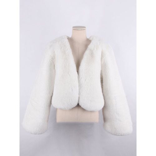 Faux Fur Coats Long Sleeves Chic Faux Fur Coat Oversized Turndown Collar Cyan Blue Winter Coat - milanoo.com - Modalova