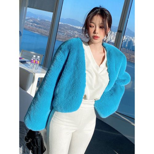 Faux Fur Coats Long Sleeves Chic Faux Fur Coat Oversized Turndown Collar Winter Coat - milanoo.com - Modalova