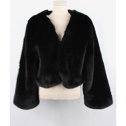 Faux Fur Coats Long Sleeves Chic Faux Fur Coat Oversized Turndown Collar Cyan Blue Winter Coat - milanoo.com - Modalova