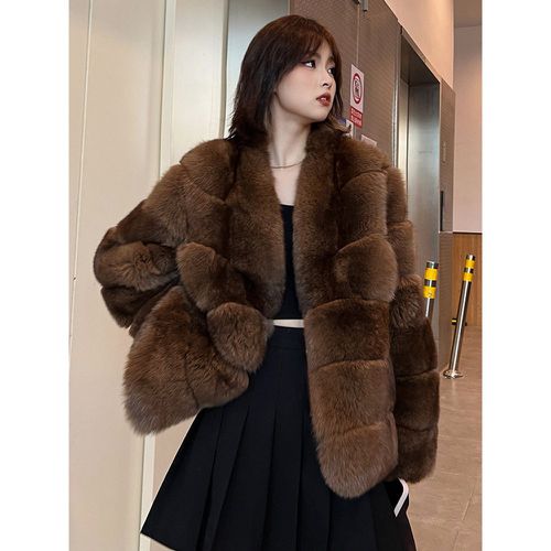 Faux Fur Coats No Waistline Long Sleeves Faux Fur Coat Oversized Women Coat - milanoo.com - Modalova