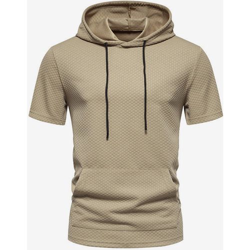 Men's - Jacquard Chessboard - Casual - Hooded - Short Sleeved T-shirt - milanoo.com - Modalova