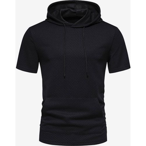 Men's - Jacquard Chessboard - Casual - Hooded - Short Sleeved T-shirt - milanoo.com - Modalova